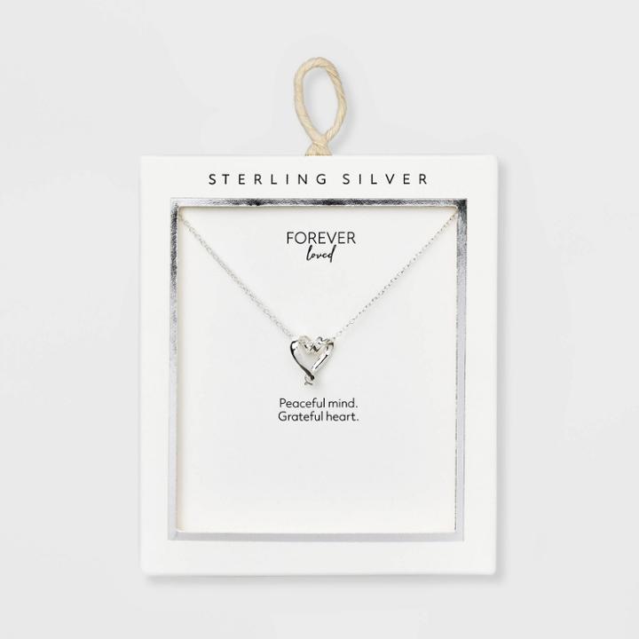 No Brand Sterling Silver Open Heart Pendant Necklace -