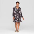 Women's Plus Size Floral Print Shift Dress - Ava & Viv Black