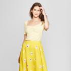 Women's Striped Short Puff Sleeve Square Neck Top - Who What Wear Yellow/white L, Yellow/white