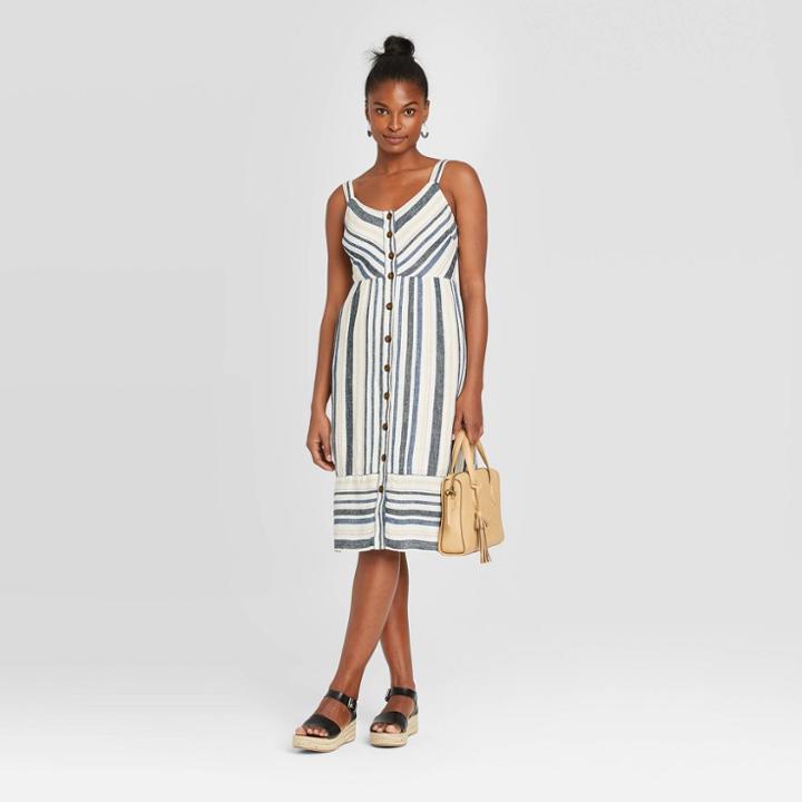 Women's Striped Sleeveless Button-front Sun Dress - Universal Thread Blue