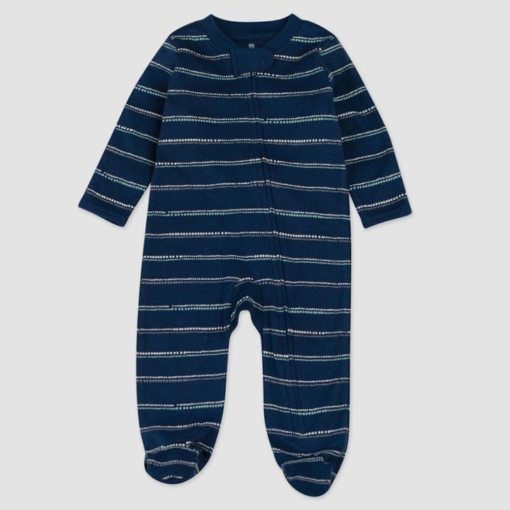 Honest Baby Boys' Organic Cotton Dotted/striped Sleep N' Play - Navy Newborn, Blue