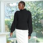 Women's Mock Turtleneck Chunky Pleat Sleeve Pullover Sweater - Prologue Black