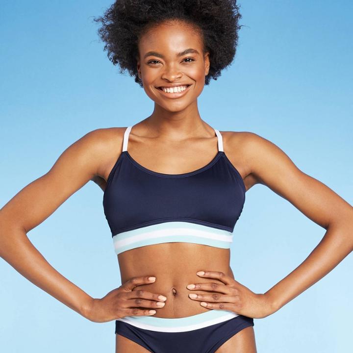 Women's Colorblock Banded Bralette Bikini Top - Kona Sol Navy D/dd Cup, Blue