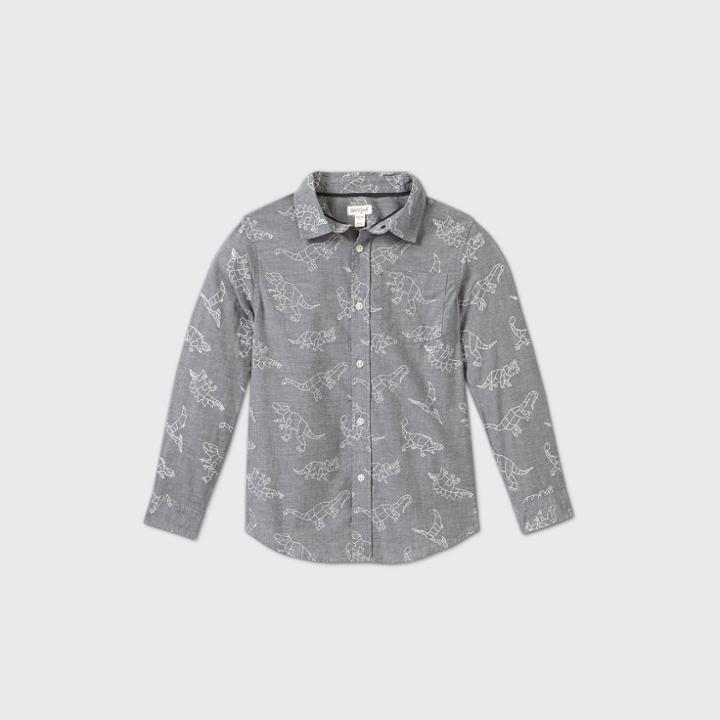 Boys' Long Sleeve Button-down Poplin Printed Shirt - Cat & Jack Gray