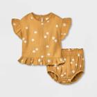 Grayson Collective Baby Girls' Gauze Ruffle Short Sleeve Top & Bottom Set - Yellow Newborn