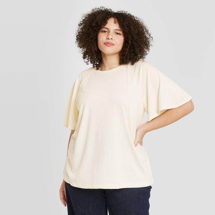 Women's Plus Size Short Sleeve Knit Blouse - Ava & Viv Beige X