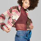 Women's Button Front Two Pocket Plaid Jacket - Wild Fable Brown/pink
