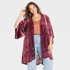 Women's Plus Size 3/4 Sleeve Velour Duster Top - Knox Rose Berry Red X/1x