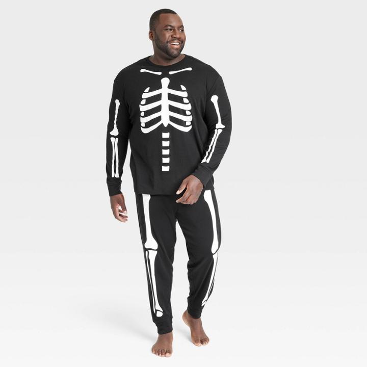 Men's Big & Tall Halloween Skeleton Family Pajama Set - Hyde & Eek! Boutique Black