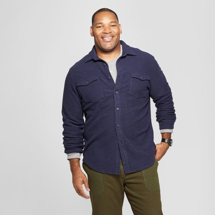 Target Men's Big & Tall Long Sleeve Knit Utility Button-down Shirt - Goodfellow & Co Xavier Navy
