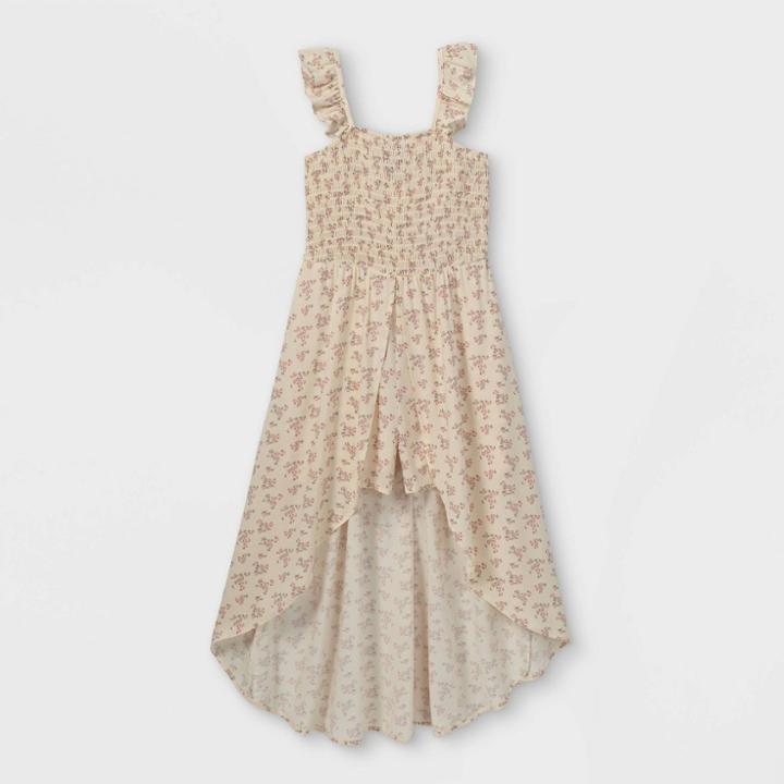 Girls' Flutter Sleeve Smocked Walk-through Jumpsuit - Art Class Cream