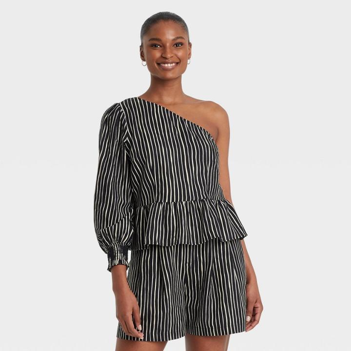 Women's One Shoulder Long Sleeve Blouse - Who What Wear Black