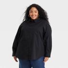 Women's Plus Size Raglan Long Sleeve Button-down Oversized Tunic - Ava & Viv Black
