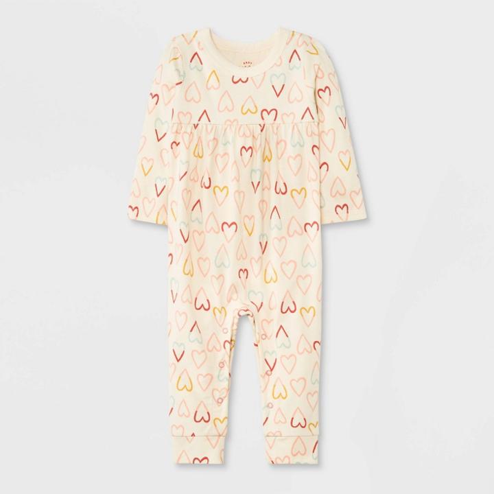 Baby Girls' Heart Jersey Long Sleeve Romper - Cat & Jack Cream Newborn, Ivory