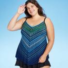 Women's Plus Size Cowl Neck Tankini Top - Aqua Green Cool