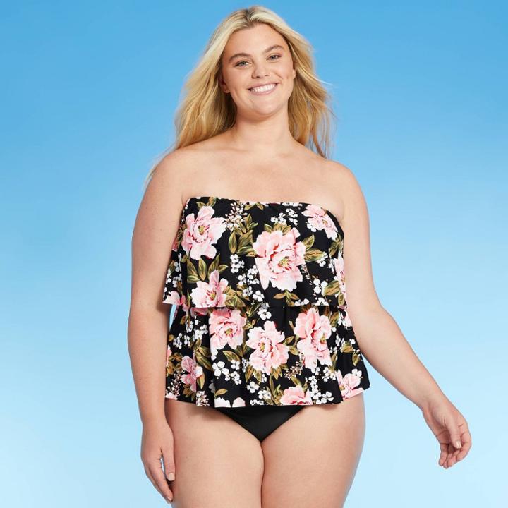 Kona Sol Women's Plus Size Tiered Bandeau Tankini Top - Kona