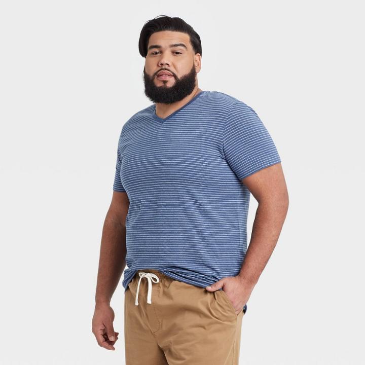 Men's Tall Striped Regular Fit Short Sleeve V-neck T-shirt - Goodfellow & Co Cornelian Blue