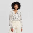 Women's Regular Fit Floral Print Bishop Long Sleeve Collared Blouse - A New Day Pumice