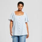 Women's Plus Size Striped Woven Short Sleeve Top - Ava & Viv Blue/white X