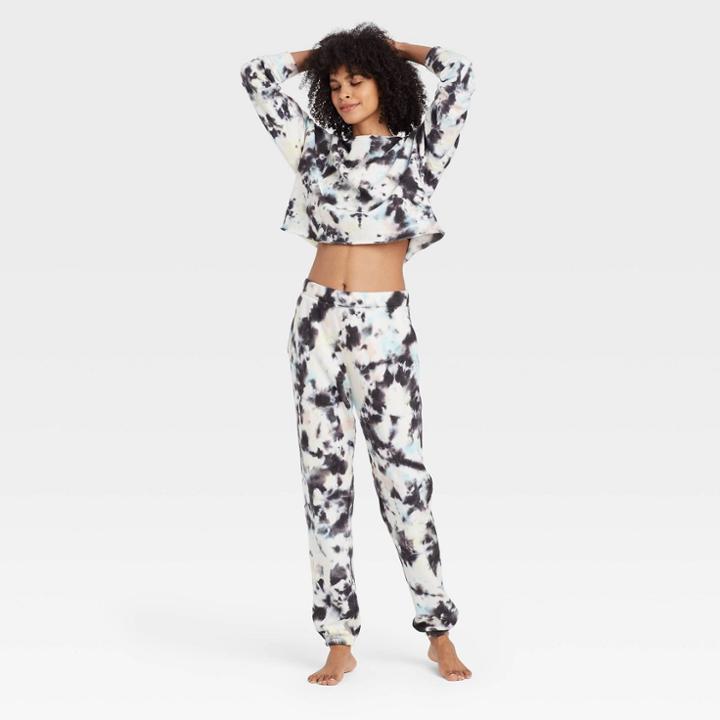 Women's Tie-dye Cropped Fleece Lounge Sweatshirt - Colsie Black