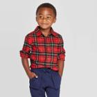 Toddler Boys' Long Sleeve Plaid Woven Shirt - Cat & Jack Red 12 M, Toddler Boy's,