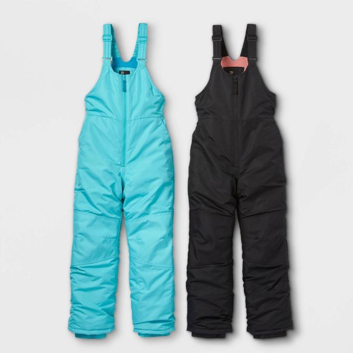 Girls' Solid 2pk Snow Bib - All In Motion Black/teal