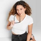 Women's Short Sleeve V-neck Cropped T-shirt - Wild Fable Off-white Xxs