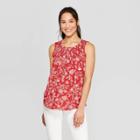 Women's Printed Sleeveless Scoop Neck Knit Tank Top With Crochet Yoke - Knox Rose Red