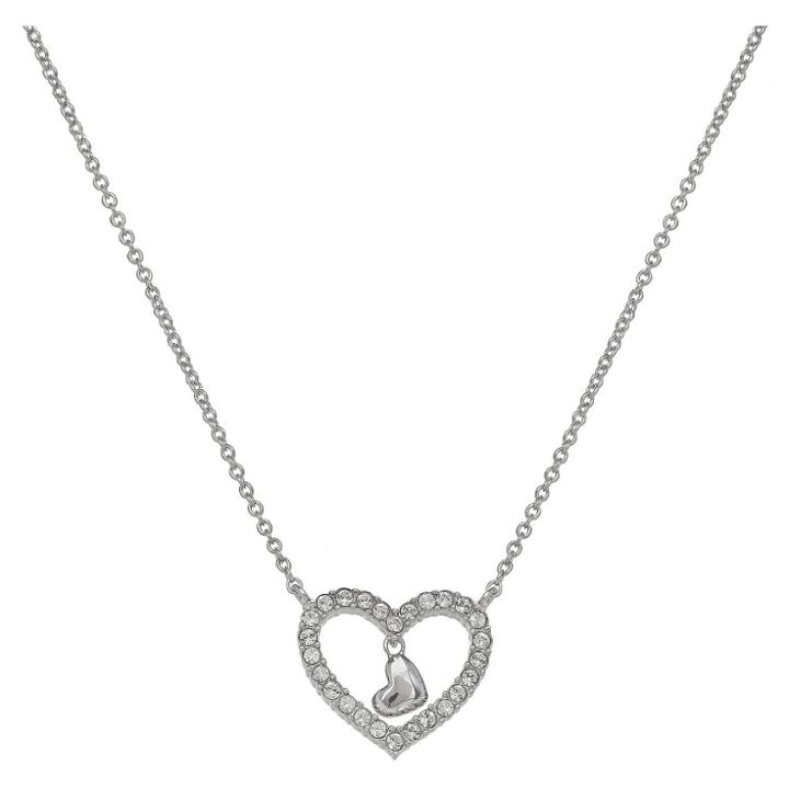 Target Women's Heart Necklace With Clear Pave Crystal And Heart Drop In Silver Plate - Clear/gray
