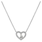 Target Women's Heart Necklace With Clear Pave Crystal And Heart Drop In Silver Plate - Clear/gray