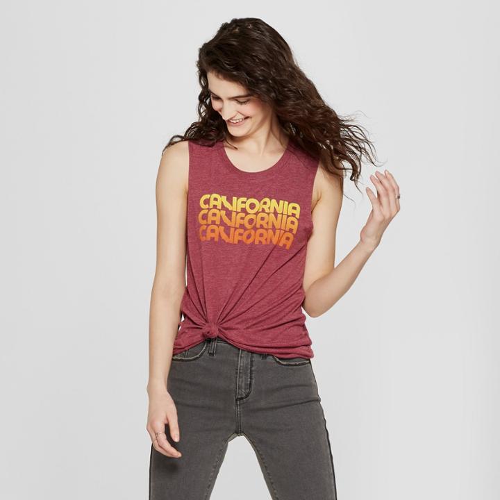 Women's California Repeat Graphic Tank Top - Awake Burgundy S, Size: