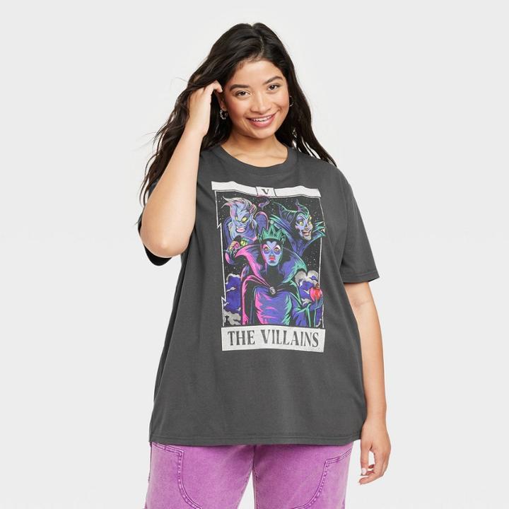 Disney Villains Women's Disney Plus Size The Villains Short Sleeve Graphic T-shirt - Black