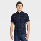 Men's Printed Slim Fit Stretch Poplin Short Sleeve Button-down Shirt - Goodfellow & Co Blue Velvet