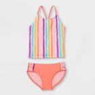 Girls' Vertical Striped Tankini Set - Cat & Jack Coral