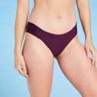 Women's Soft Cotton Ribbed Shirred Tab Modern Coverage Hipster Bikini Bottom - Kona Sol Burgundy
