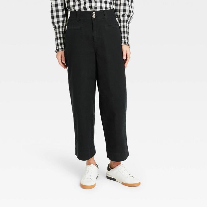 Women's Cropped Wide Leg Fashion Pants - A New Day Black