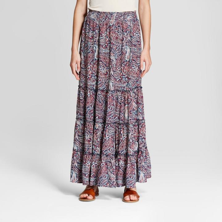 Women's Paisley Print Maxi Skirt - Knox Rose Navy