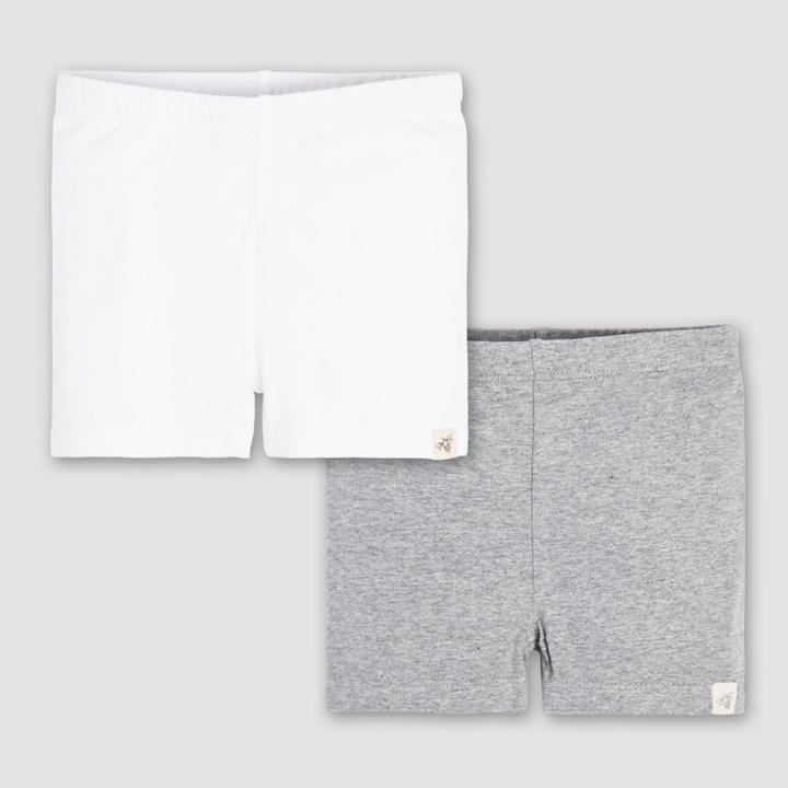 Burt's Bees Baby Toddler Girls' 2pk Bike Shorts - White/gray 2t, Girl's, White Gray