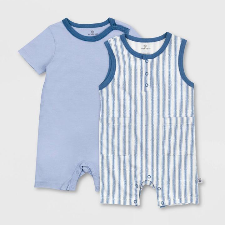 Honest Baby Boys' 2pc Organic Cotton Ticking Striped Short Sleeve And Tank Romper - Blue Newborn