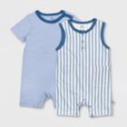 Honest Baby Boys' 2pc Organic Cotton Ticking Striped Short Sleeve And Tank Romper - Blue Newborn