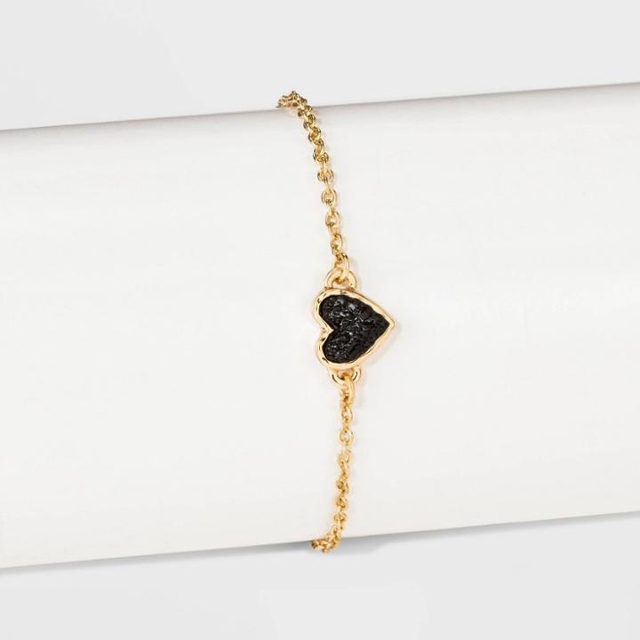 Sugarfix By Baublebar Druzy Heart Charm Chain Link Bracelet - Black, Women's
