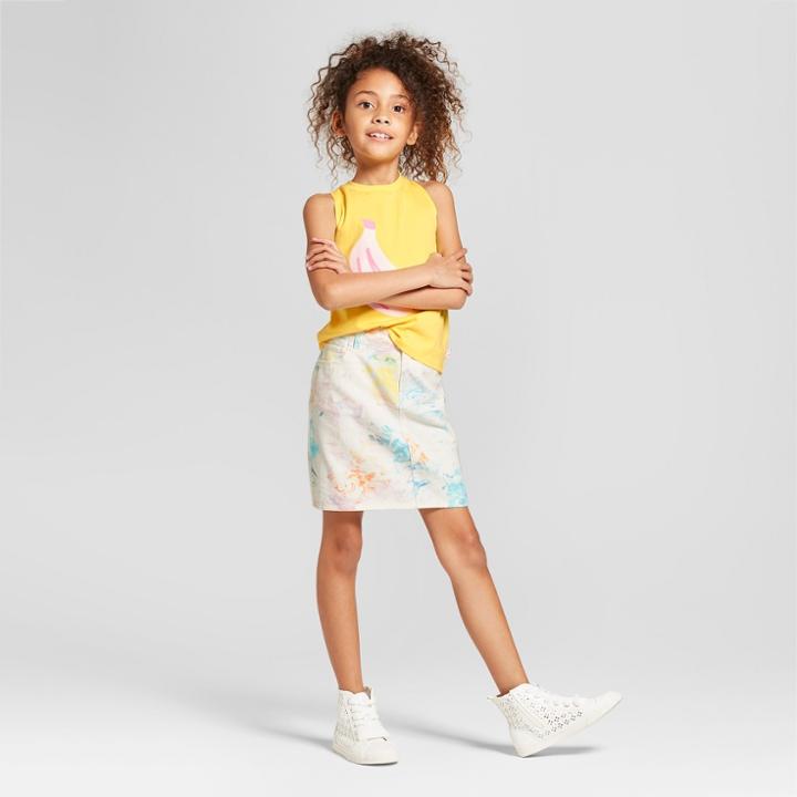 Girls' Tie Dye Denim Skirt - Art Class White