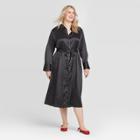 Women's Plus Size Polka Dot Long Sleeve Collared Silky Midi Shirtdress - Who What Wear Black 1x, Women's,