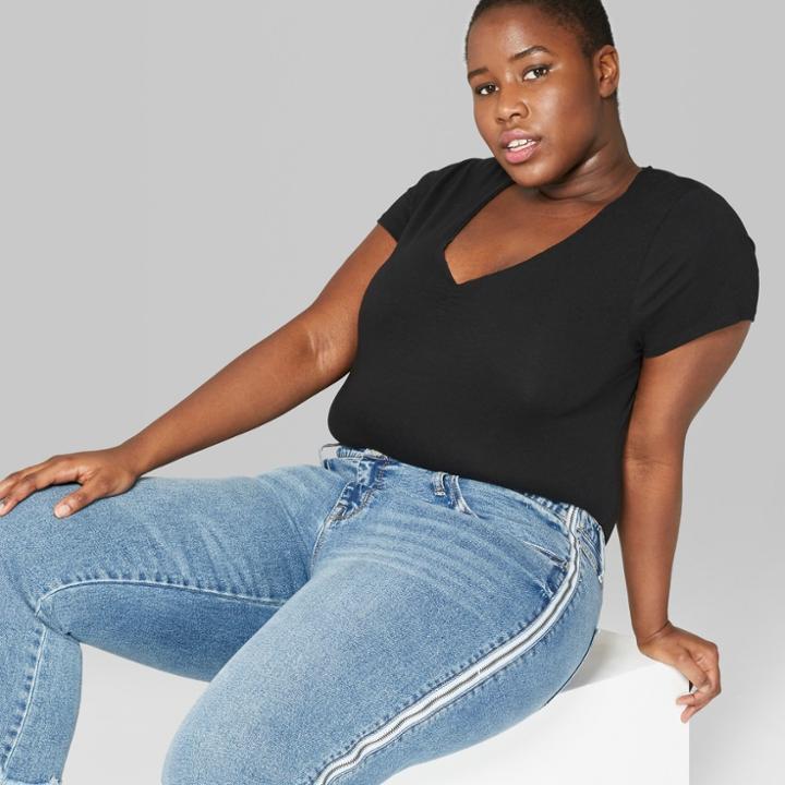 Women's Plus Size Short Sleeve Sweetheart T-shirt - Wild Fable Black