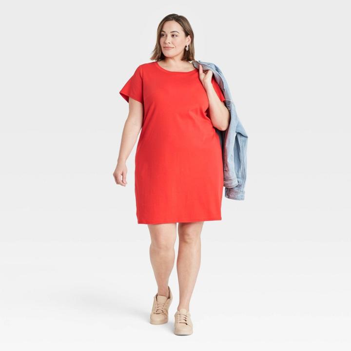 Women's Plus Size Short Sleeve T-shirt Dress - Ava & Viv Red