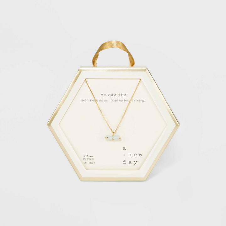 Gold Plated Amazonite Healing Stone Pendant Necklace - A New Day Light Green, Women's