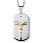 Men's West Coast Jewelry Two-tone Stainless Steel Layer Crucifix Dog Tag Pendant,