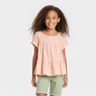 Girls' Short Sleeve Tiered Woven Shirt - Cat & Jack Soft Peach
