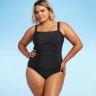Women's Square Neck One Piece Swimsuit - Aqua Green Black