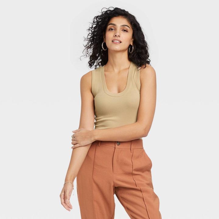 Women's Slim Fit Tank Top - A New Day Tan